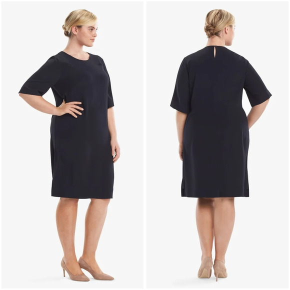 MM. Lafleur Elks Silk Blend Dress Plus Size 1X Navy - Picture 1 of 11